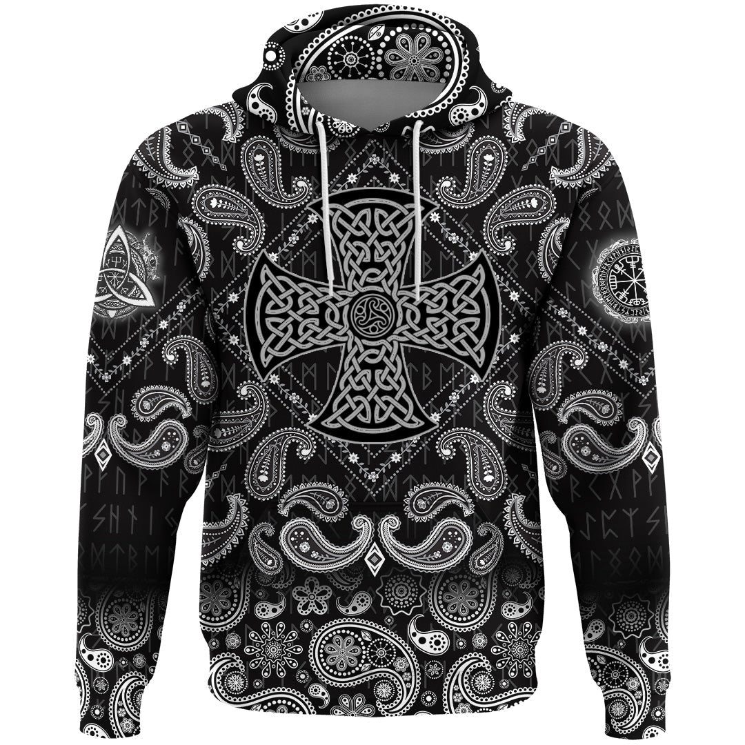 Viking Hoodie Celtic National Ornament In The Shape Of Cross with Bandana Paisley Style RLT12