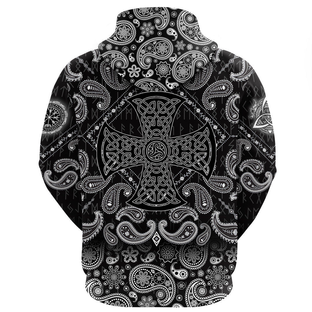 Viking Hoodie Celtic National Ornament In The Shape Of Cross with Bandana Paisley Style RLT12