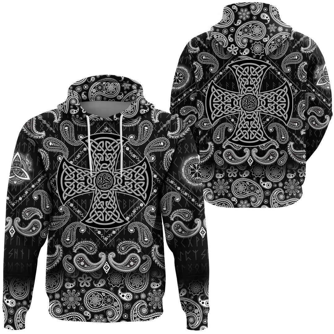 Viking Hoodie Celtic National Ornament In The Shape Of Cross with Bandana Paisley Style RLT12