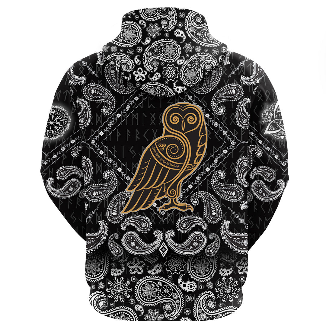 Viking Hoodie Celtic Owl with Bandana Paisley Style RLT12