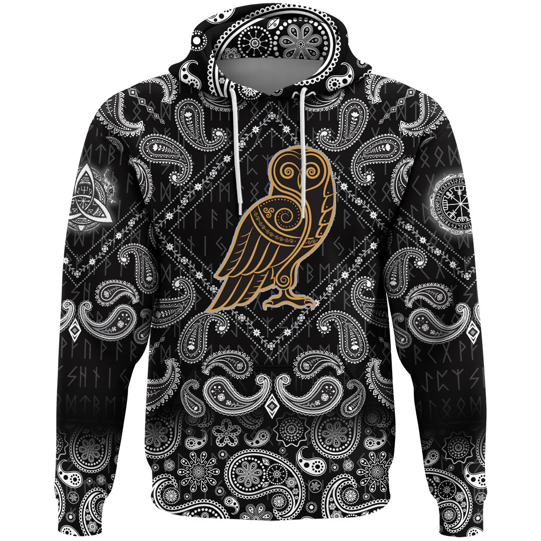 Viking Hoodie Celtic Owl with Bandana Paisley Style RLT12