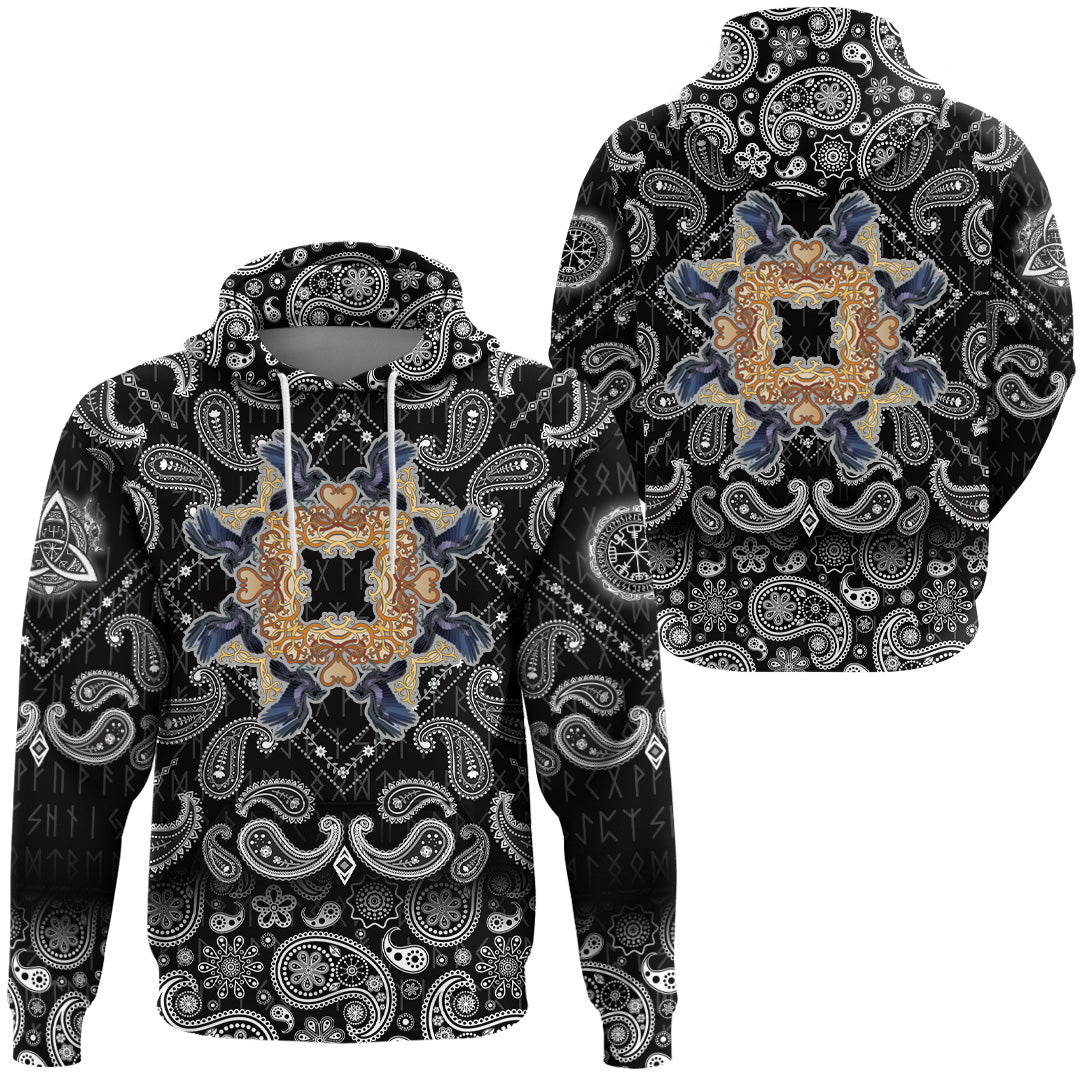 Viking Hoodie Celtic Raven Ornament Frame Colorful with Bandana Paisley Style RLT12