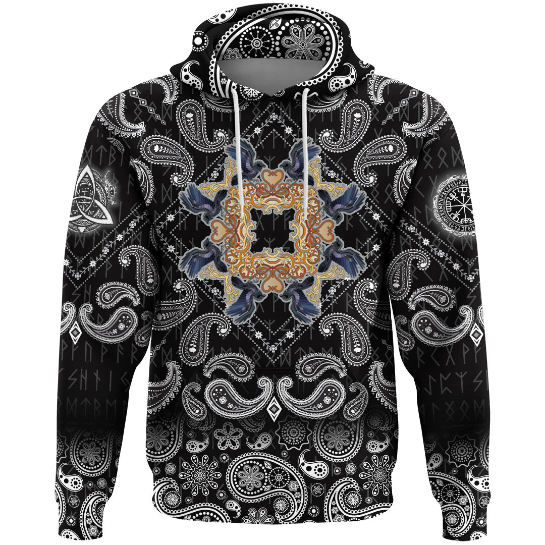 Viking Hoodie Celtic Raven Ornament Frame Colorful with Bandana Paisley Style RLT12