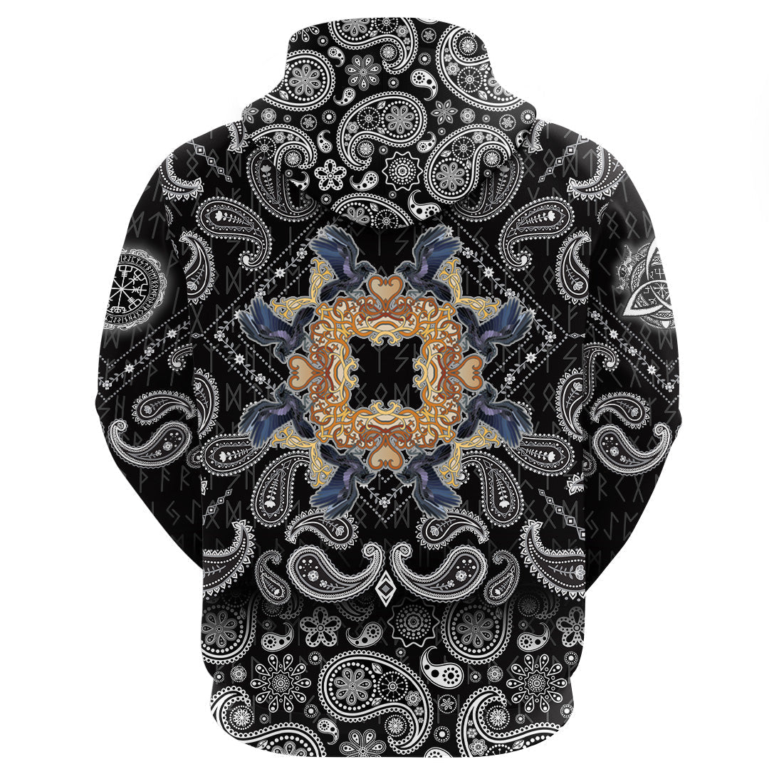 Viking Hoodie Celtic Raven Ornament Frame Colorful with Bandana Paisley Style RLT12