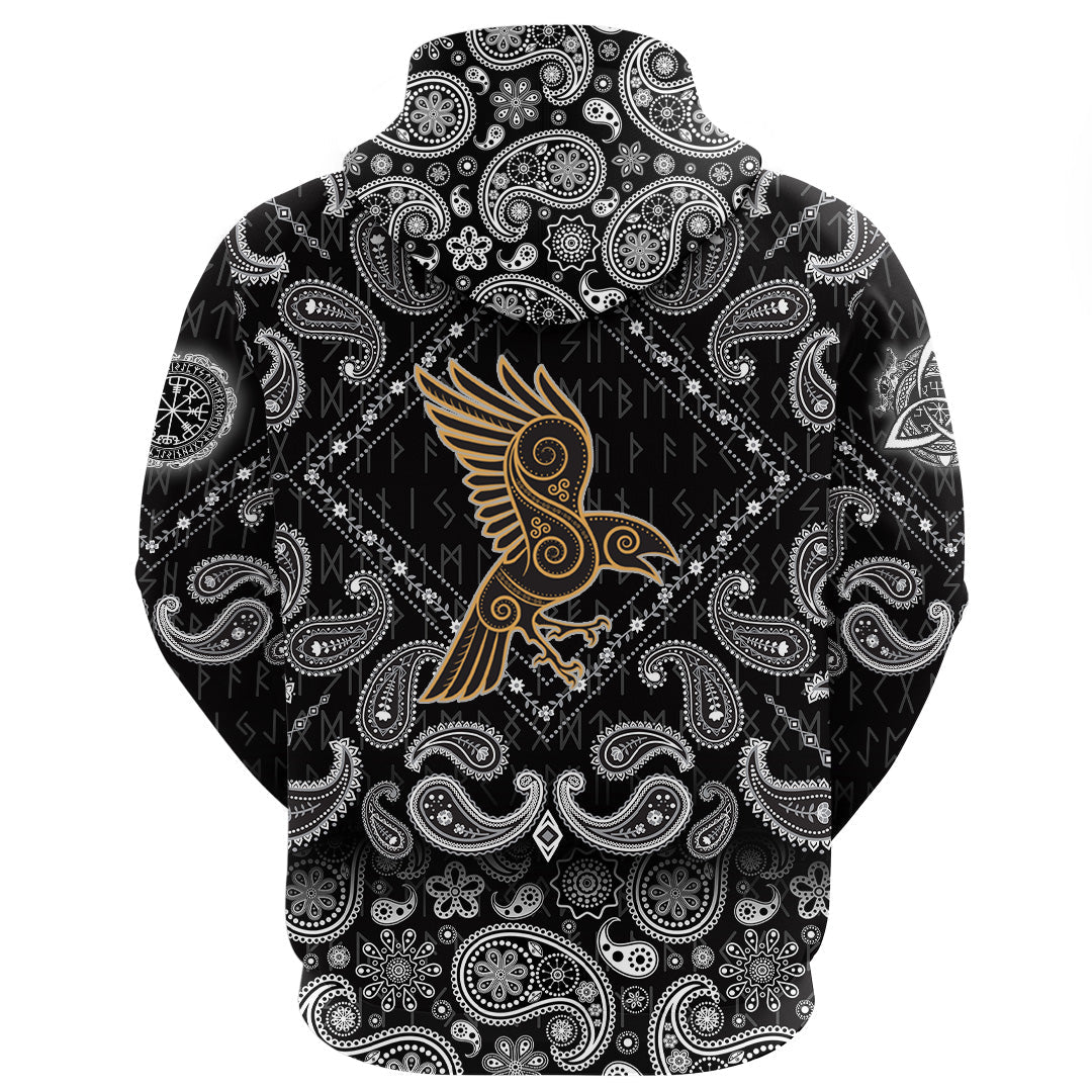 Viking Hoodie Celtic Raven with Bandana Paisley Style RLT12