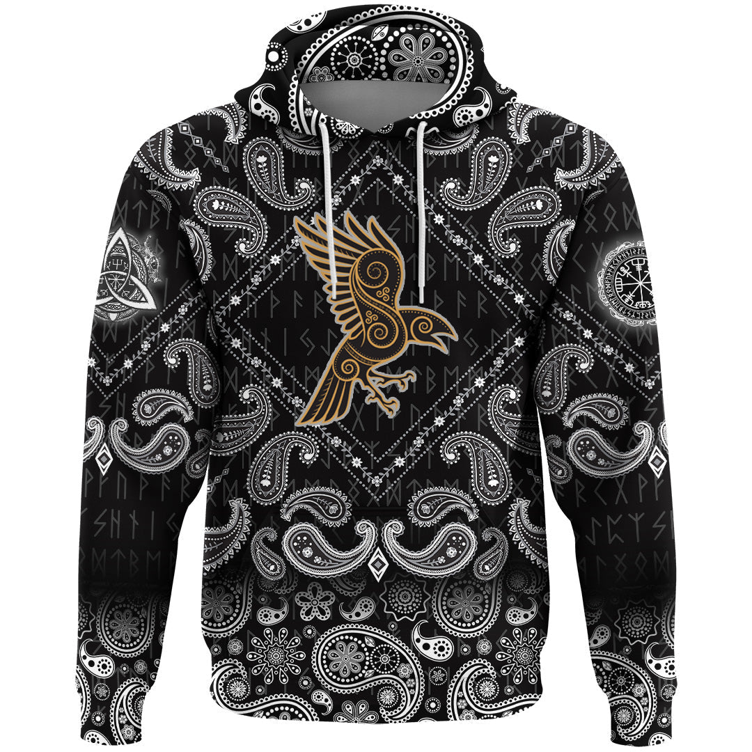 Viking Hoodie Celtic Raven with Bandana Paisley Style RLT12
