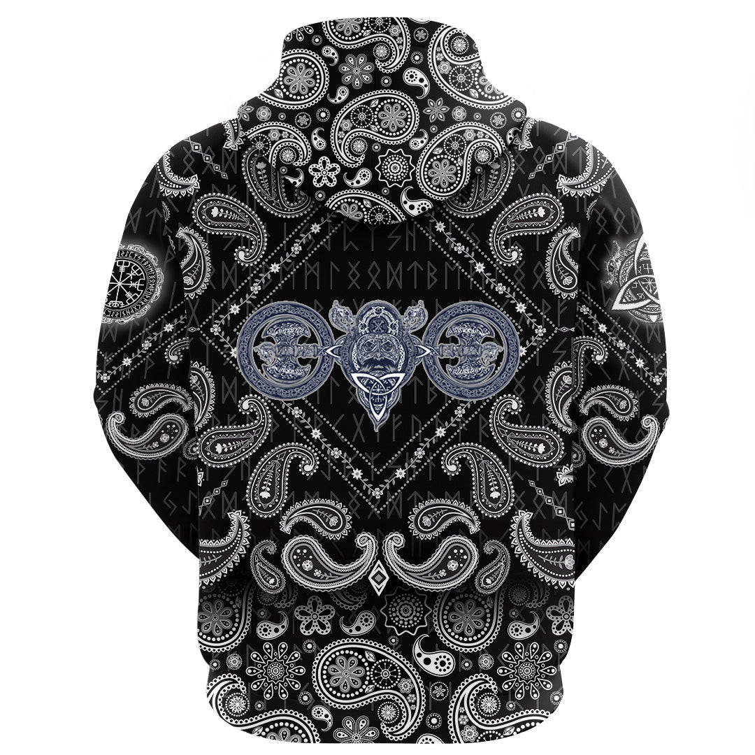 Viking Hoodie Celtic Style North Warrior Head with Bandana Paisley Style RLT12