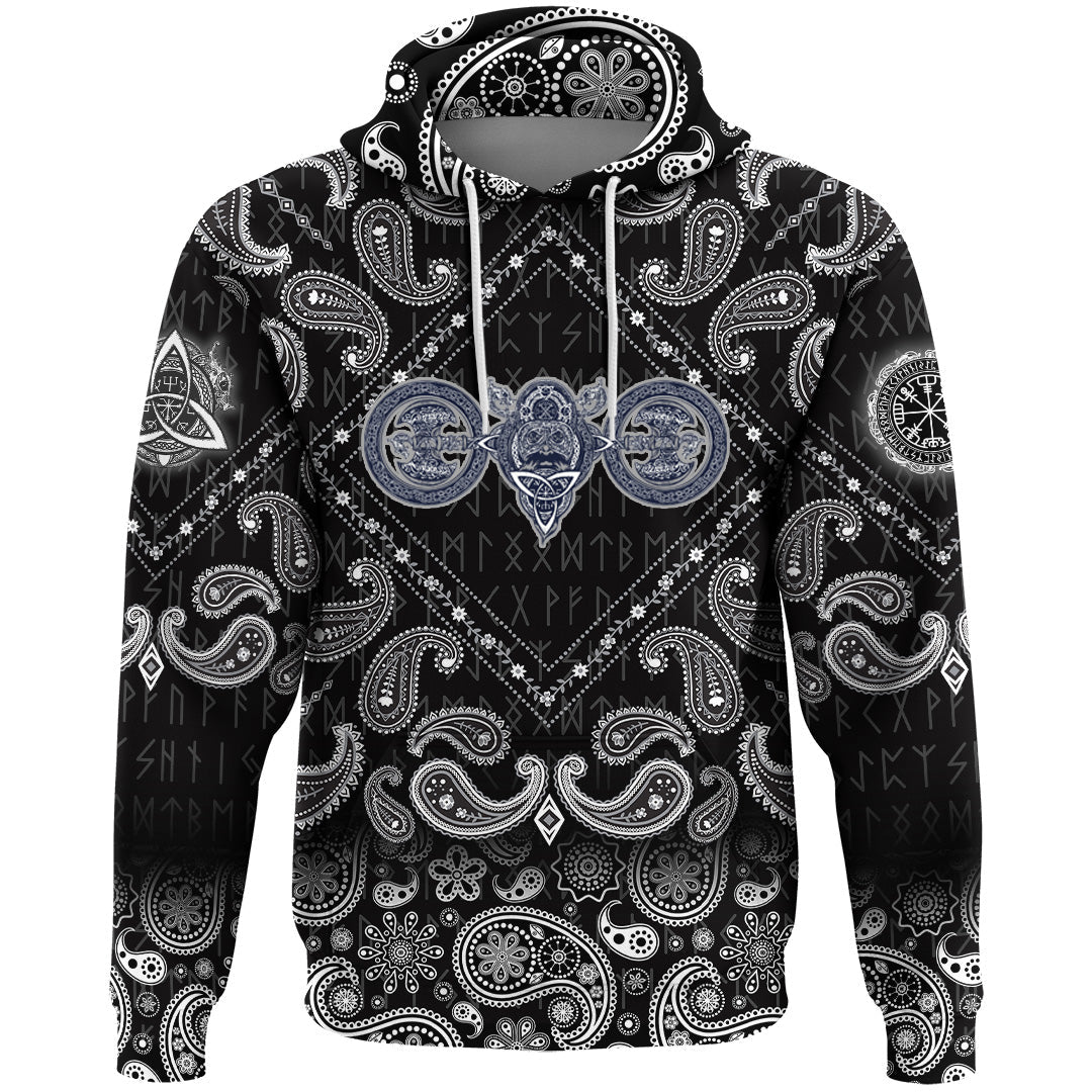 Viking Hoodie Celtic Style North Warrior Head with Bandana Paisley Style RLT12