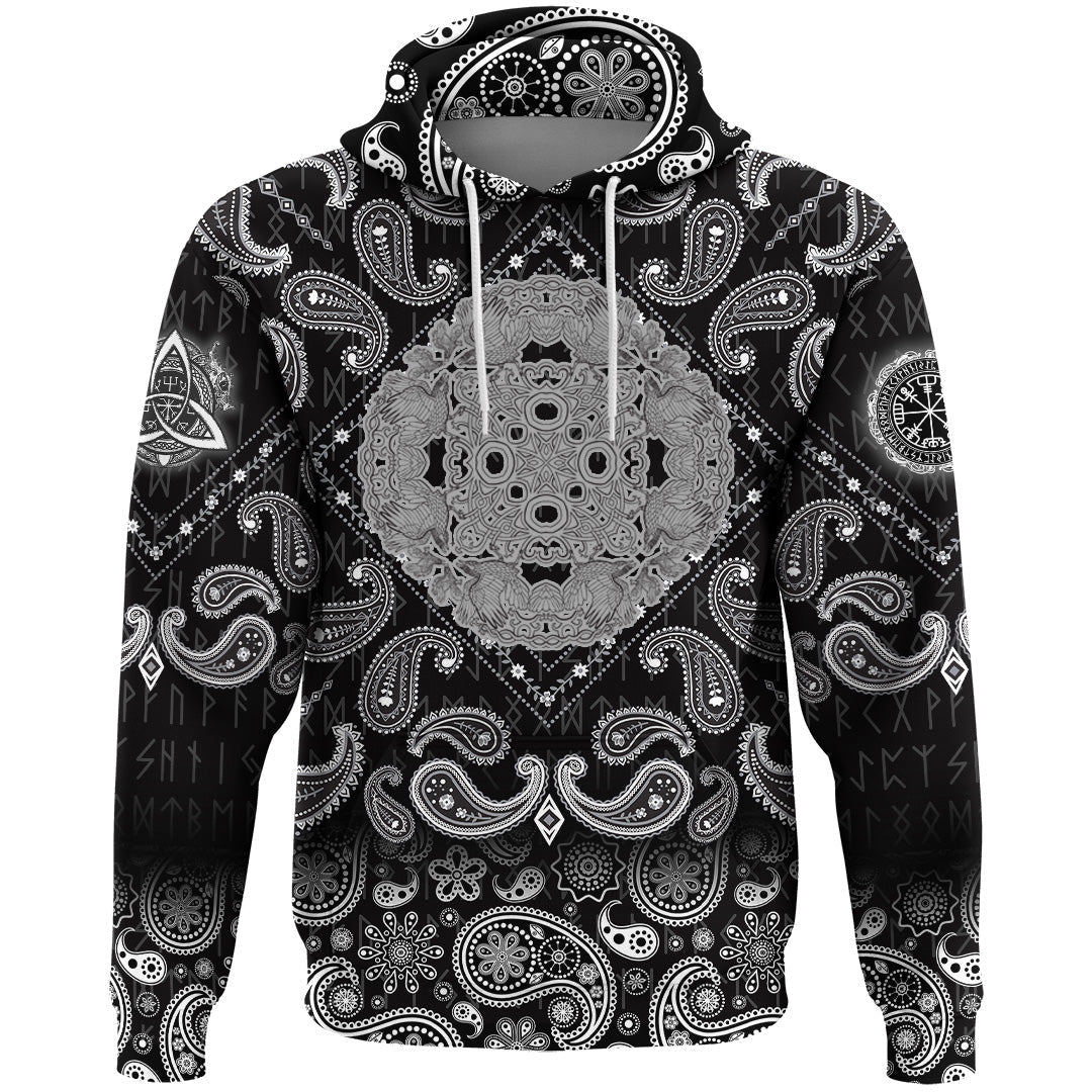 Viking Hoodie Celtic Symbol Ravens Cross Mandala with Bandana Paisley Style RLT12