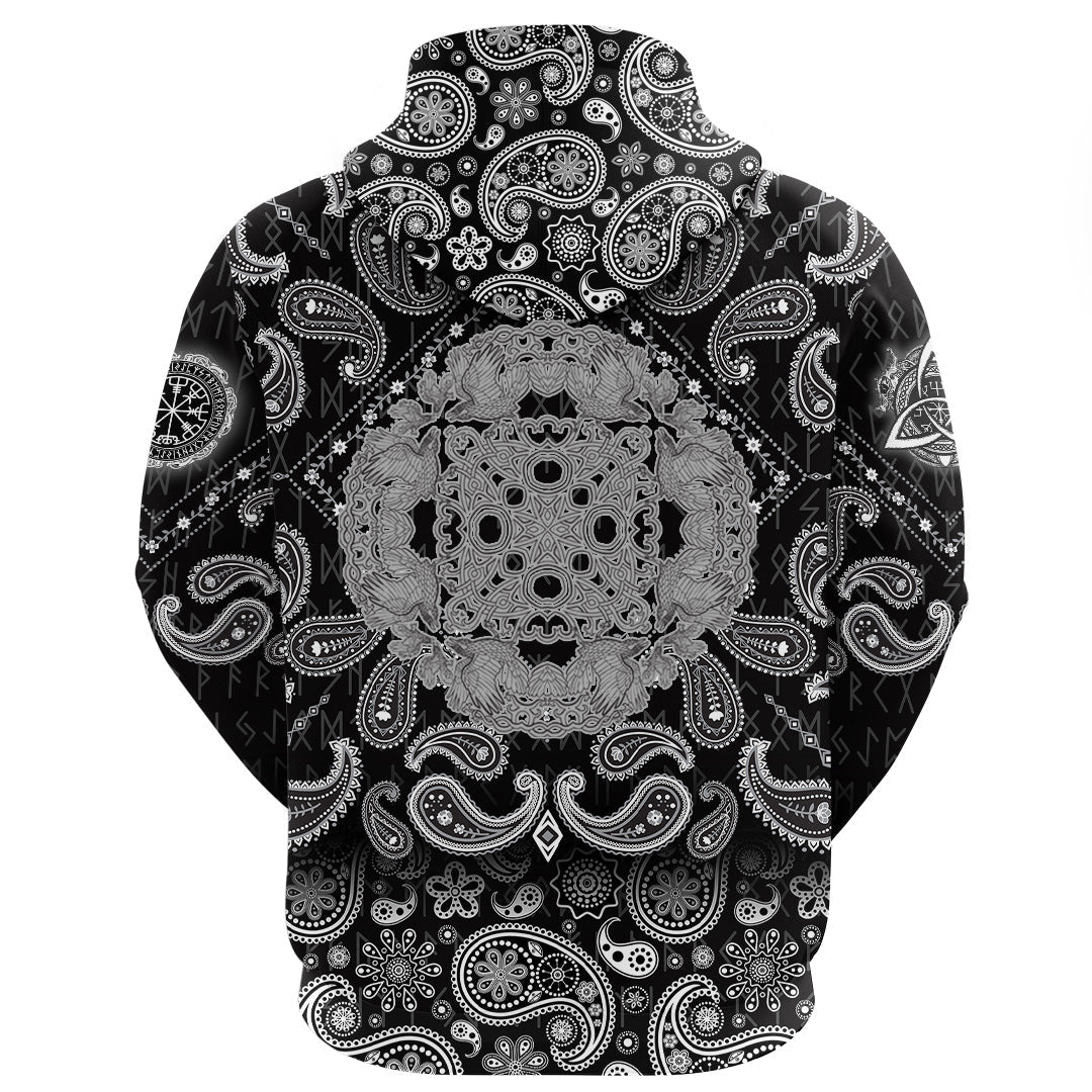Viking Hoodie Celtic Symbol Ravens Cross Mandala with Bandana Paisley Style RLT12
