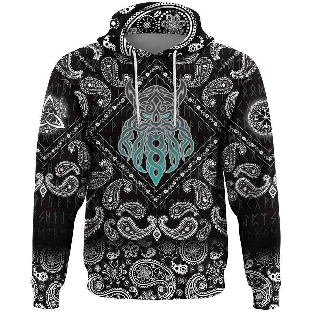 Viking Hoodie Celtic Tangle Face with Bandana Paisley Style RLT12
