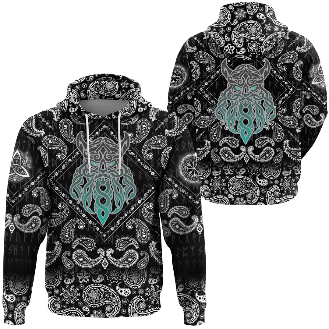 Viking Hoodie Celtic Tangle Face with Bandana Paisley Style RLT12