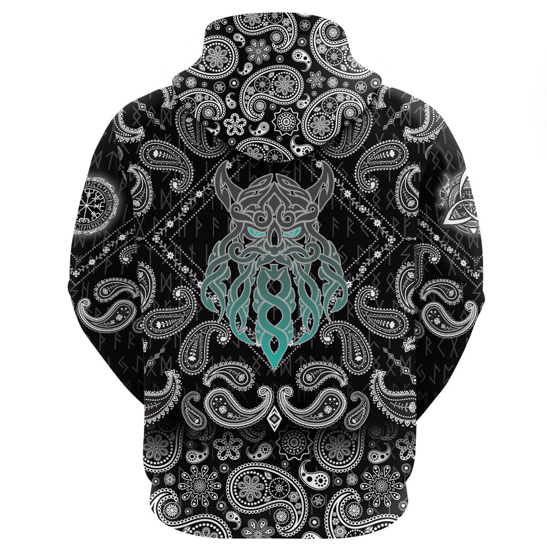 Viking Hoodie Celtic Tangle Face with Bandana Paisley Style RLT12