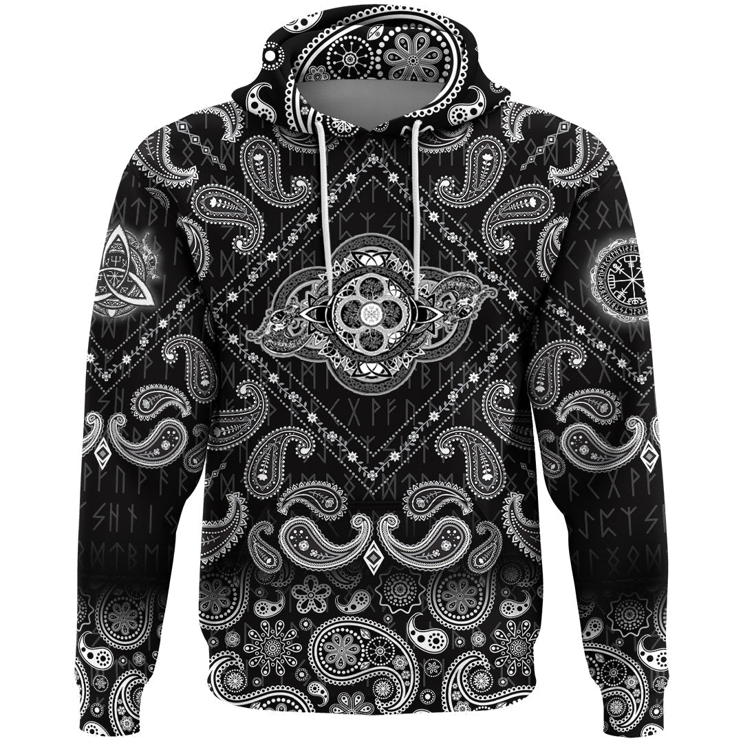 Viking Hoodie Celtic Tattoo and Mystic Tribal Symbol with Bandana Paisley Style RLT12