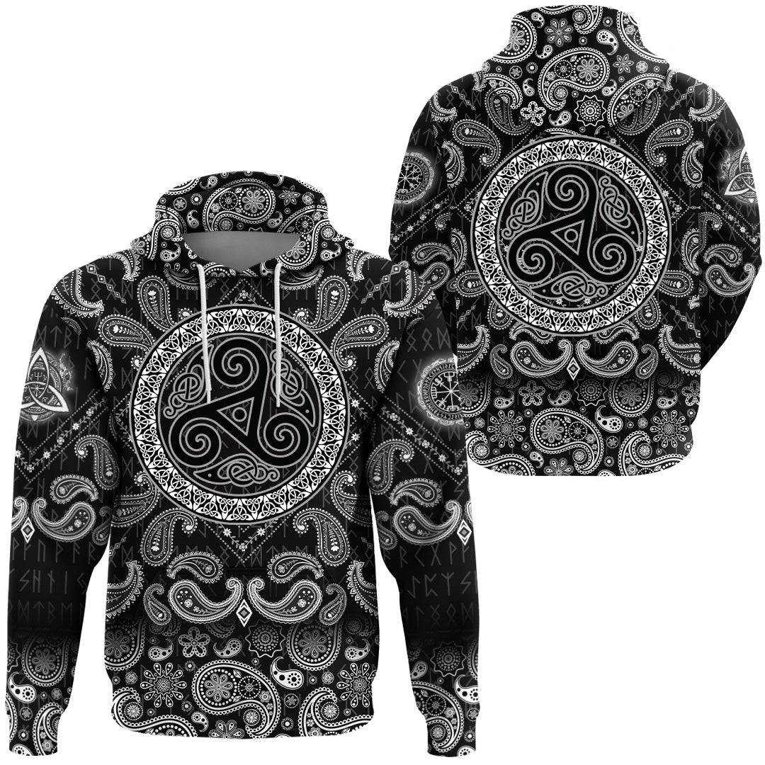 Viking Hoodie Celtic The Triskele with Bandana Paisley Style RLT12