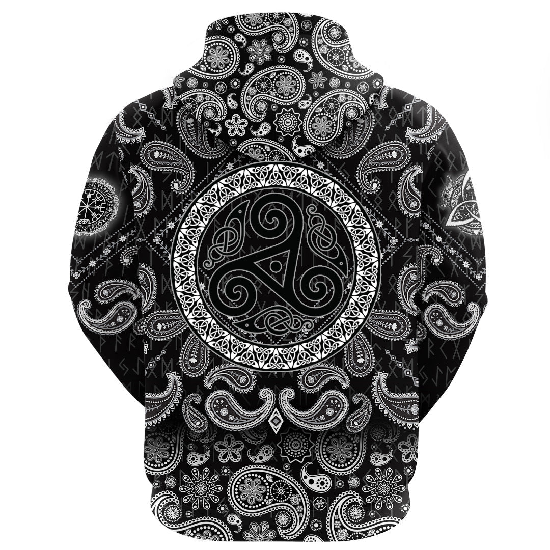 Viking Hoodie Celtic The Triskele with Bandana Paisley Style RLT12