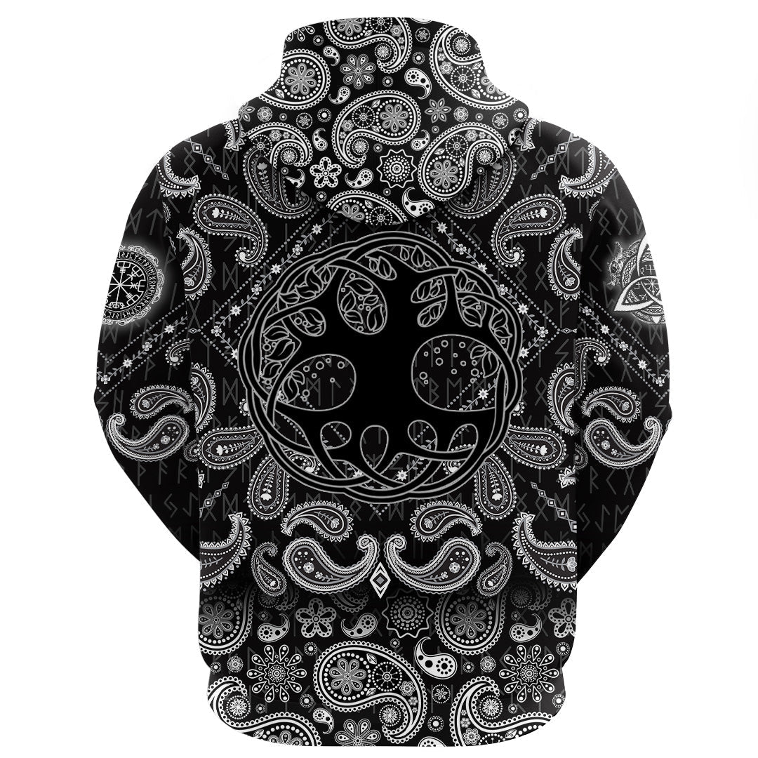 Viking Hoodie Celtic Tree Of Life On White Background with Bandana Paisley Style RLT12
