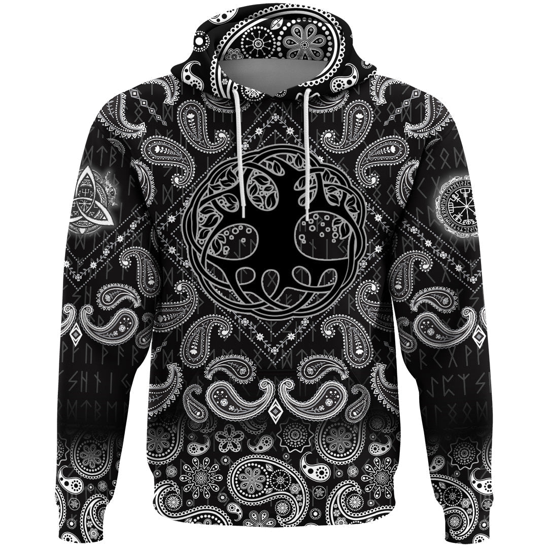 Viking Hoodie Celtic Tree Of Life On White Background with Bandana Paisley Style RLT12