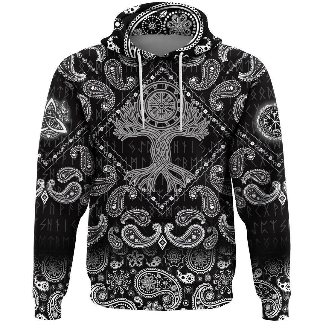 Viking Hoodie Celtic Tree Of Life Vegvisir with Bandana Paisley Style RLT12