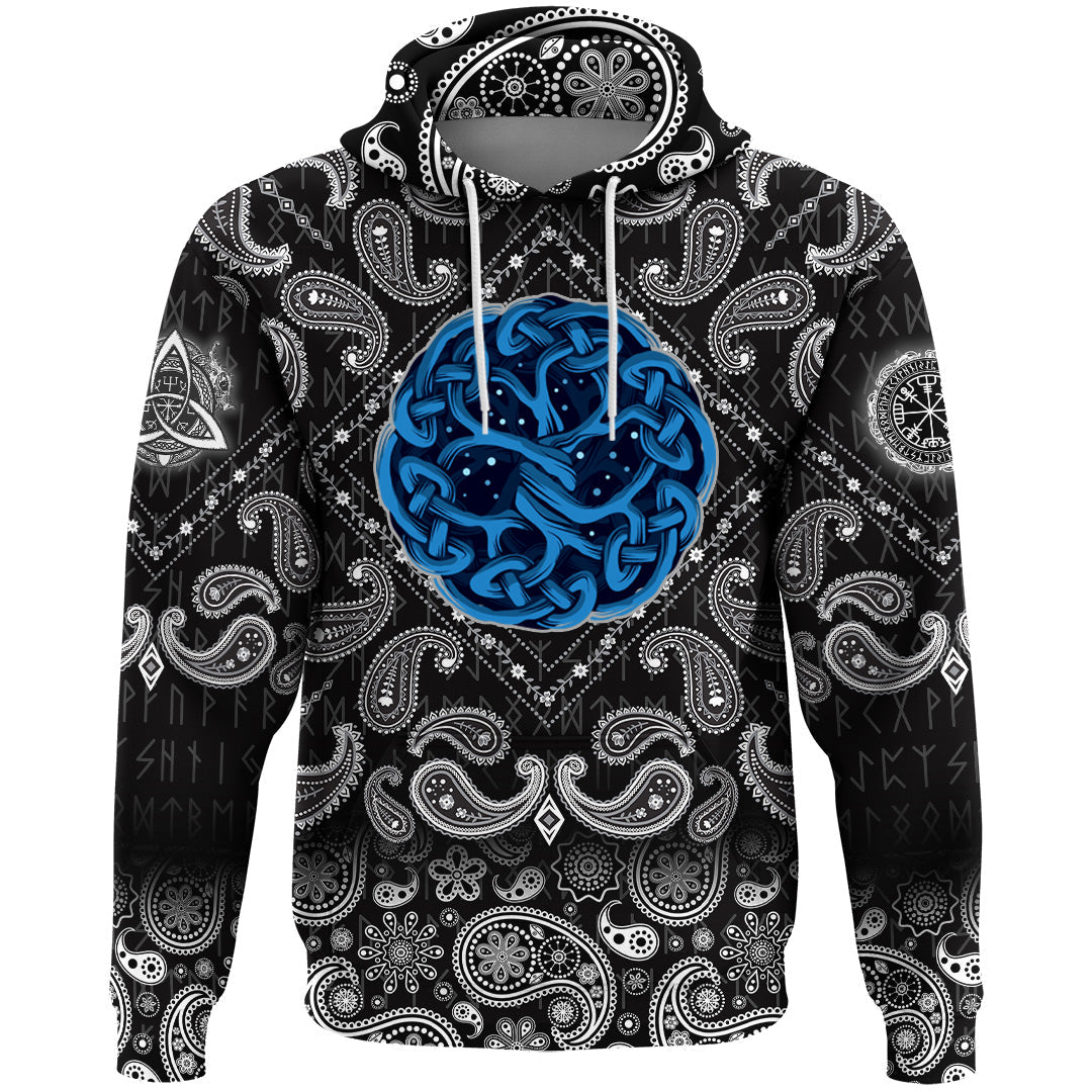 Viking Hoodie Celtic Tree Of Life Yggdrasil Mystic Night with Bandana Paisley Style RLT12