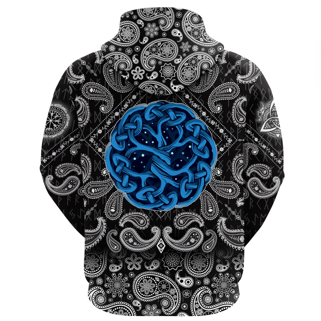 Viking Hoodie Celtic Tree Of Life Yggdrasil Mystic Night with Bandana Paisley Style RLT12