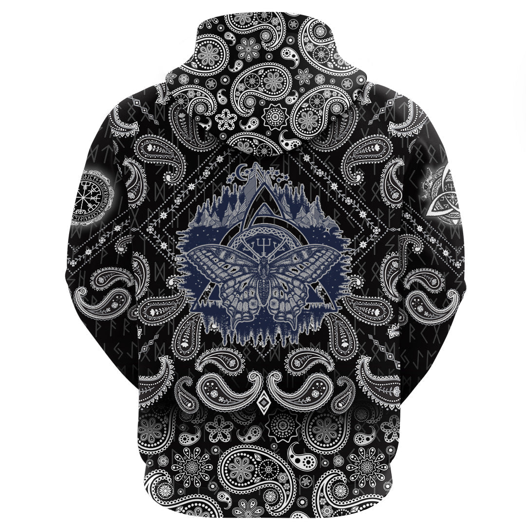 Viking Hoodie Celtic Trinity Knot and Butterfly with Bandana Paisley Style RLT12