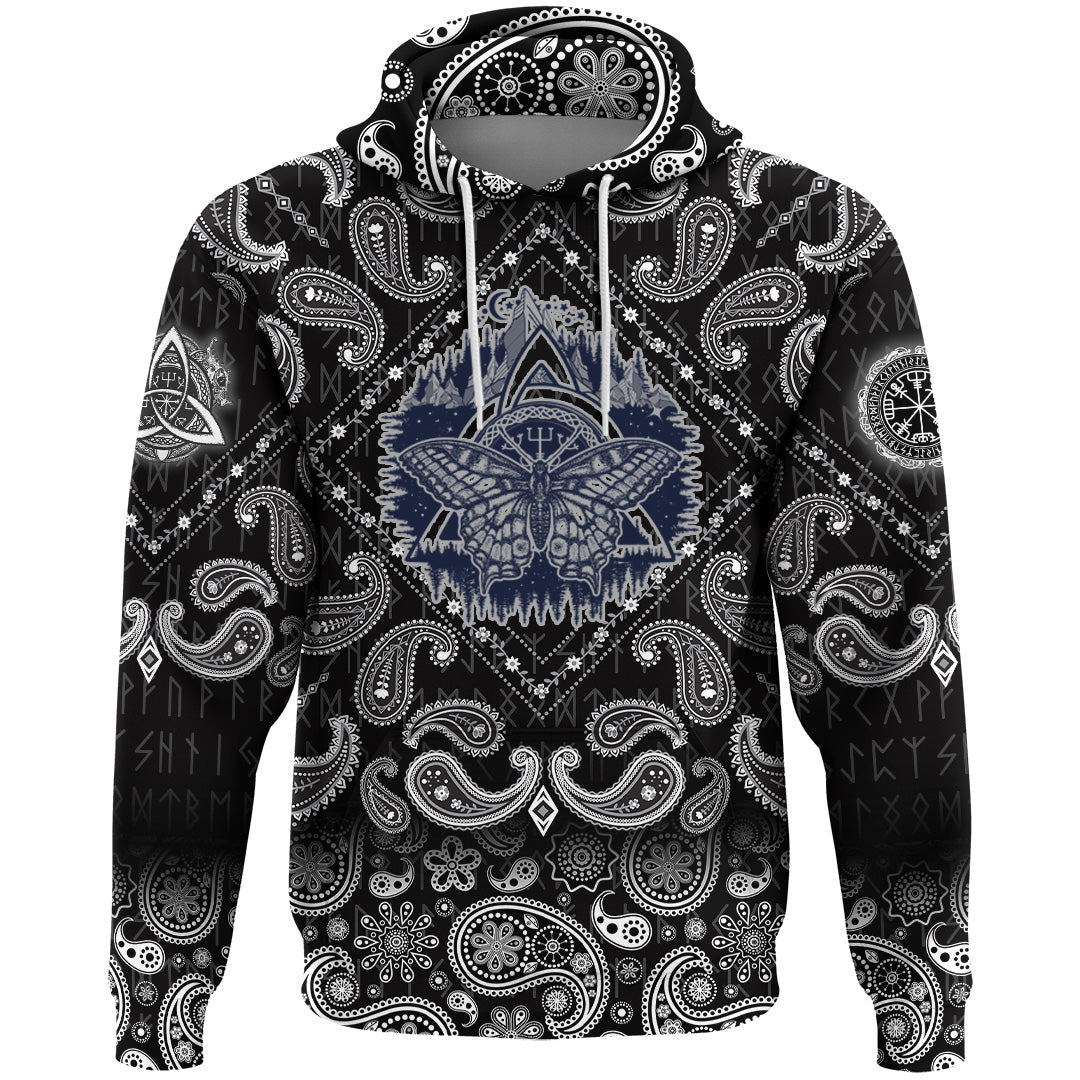 Viking Hoodie Celtic Trinity Knot and Butterfly with Bandana Paisley Style RLT12