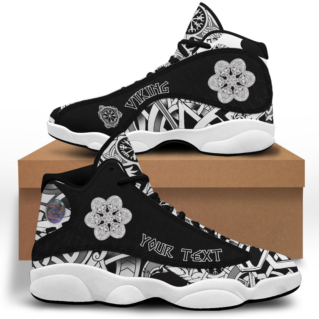 (Custom) Viking - Celtic Wolf Ornament Black And White Sneakers J13 RLT12