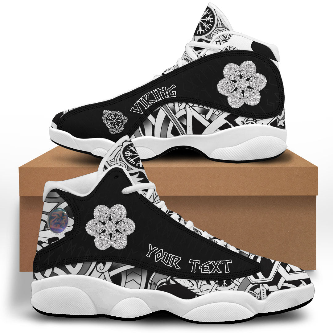 (Custom) Viking - Celtic Wolf Ornament Black And White Sneakers J13 RLT12