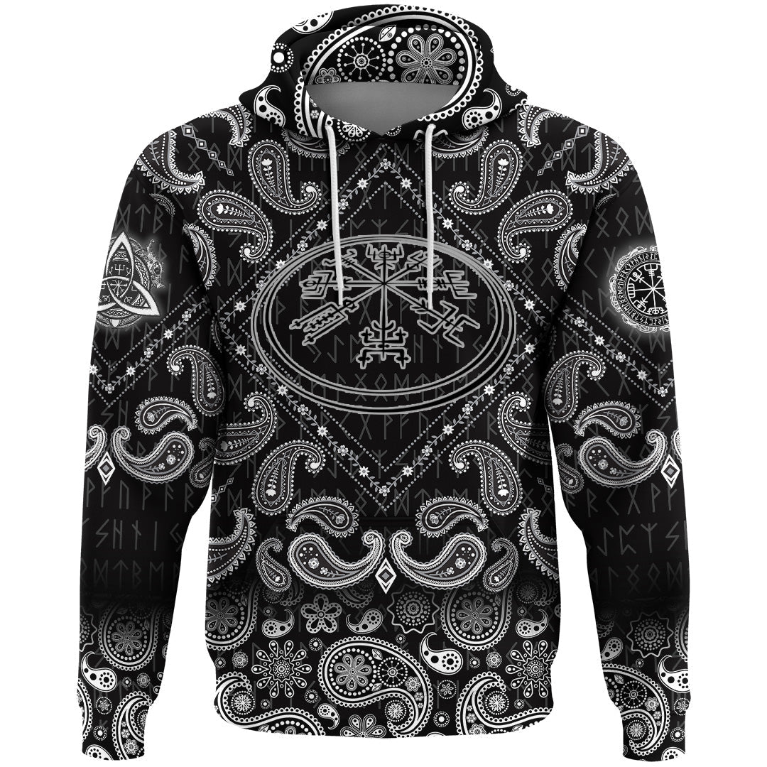 Viking Hoodie Circle Runic Scandinavian with Bandana Paisley Style RLT12