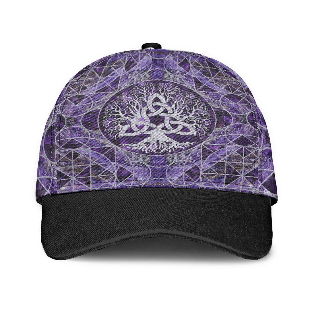 Viking Classic Cap Tree Of Life with Triquetra Amethyst and Silver Classic Cap RLT12
