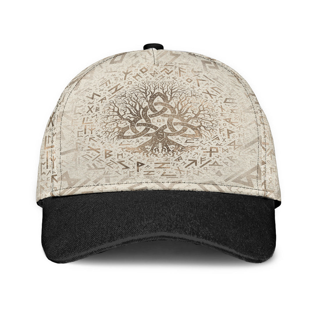Viking Classic Cap Tree Of Life with Triquetra and Futhark Pastel Gold Classic Cap RLT12