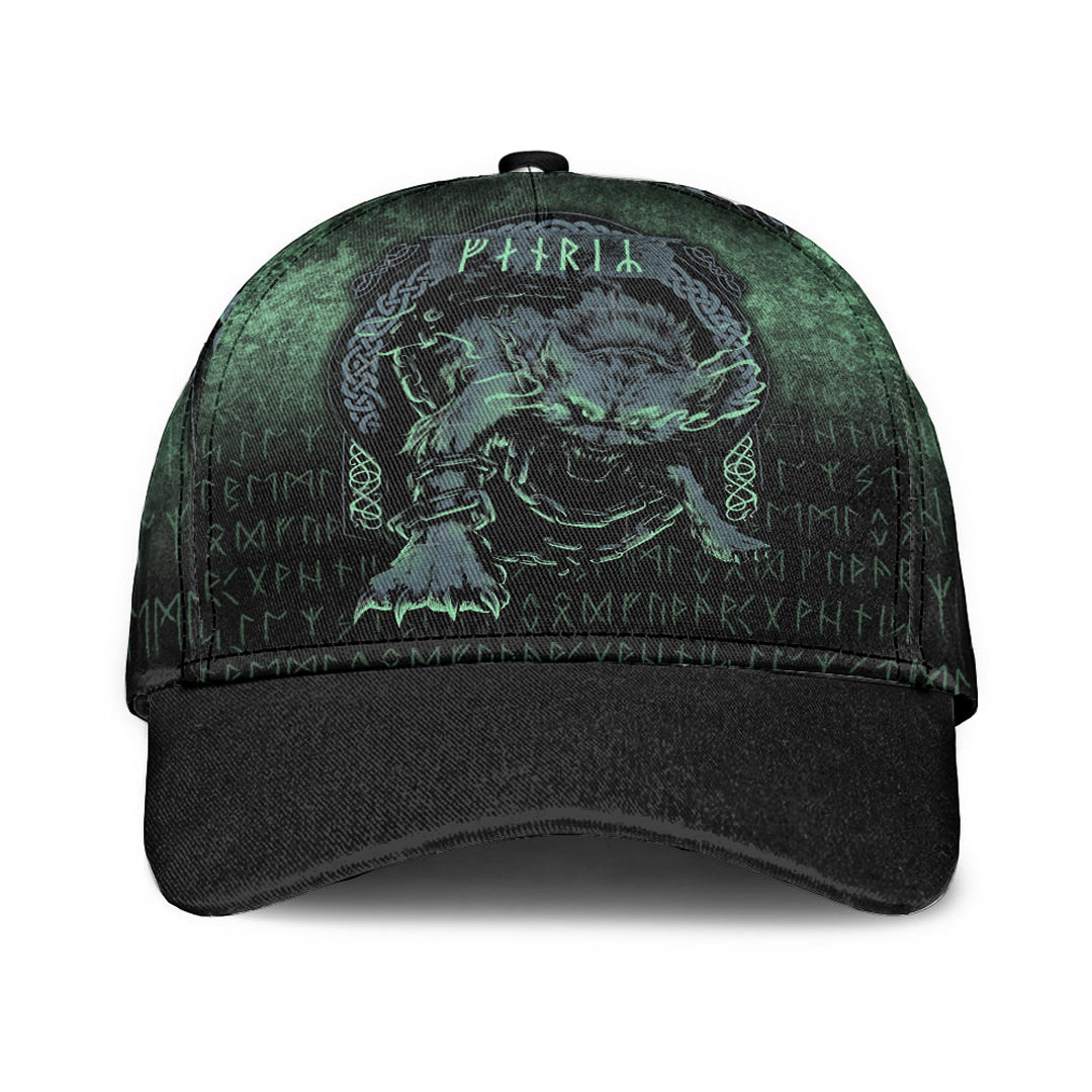 Wonder Print Classic Cap - Fenrir Wolf Norse Futhark Runes Viking Mythology Ragnarok Green Classic Cap