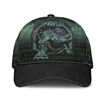 Wonder Print Classic Cap - Fenrir Wolf Norse Futhark Runes Viking Mythology Ragnarok Green Classic Cap