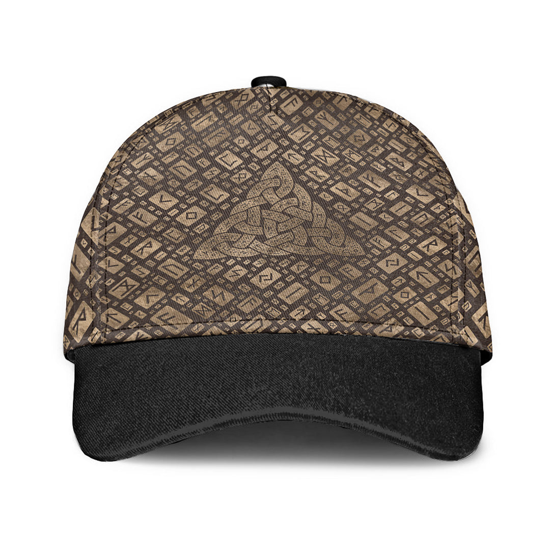 Viking Classic Cap Triquetra and Runic Alphabet Wood and Gold Classic Cap RLT12