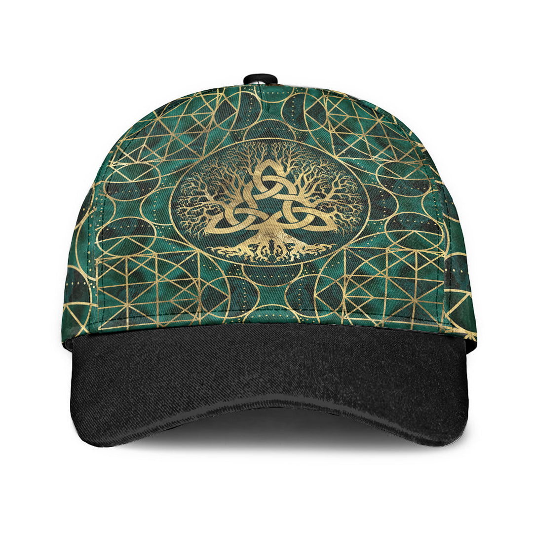 Viking Classic Cap Tree Of Life with Triquetra Malachite and Gold Classic Cap RLT12
