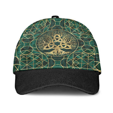 Viking Classic Cap Tree Of Life with Triquetra Malachite and Gold Classic Cap RLT12