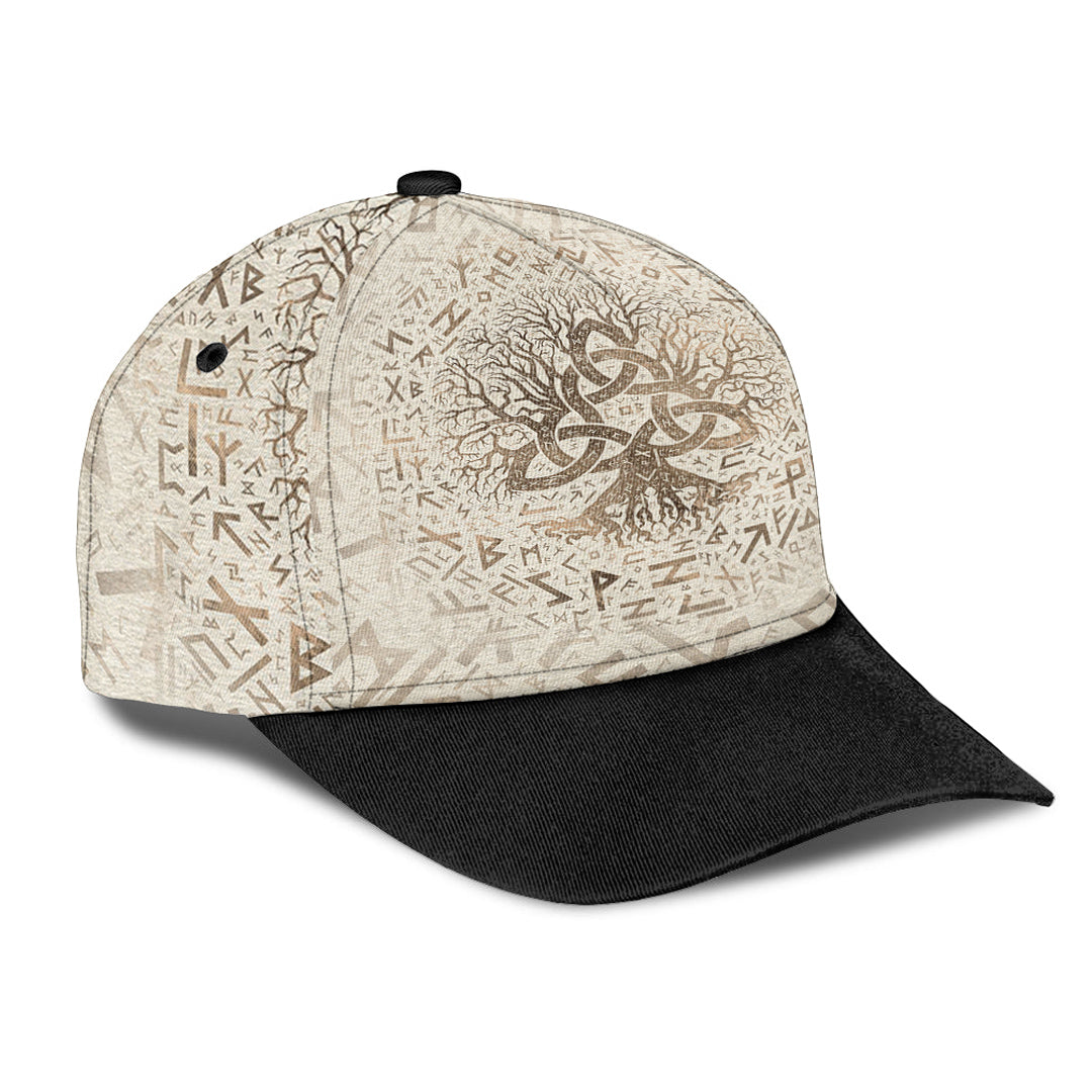 Viking Classic Cap Tree Of Life with Triquetra and Futhark Pastel Gold Classic Cap RLT12