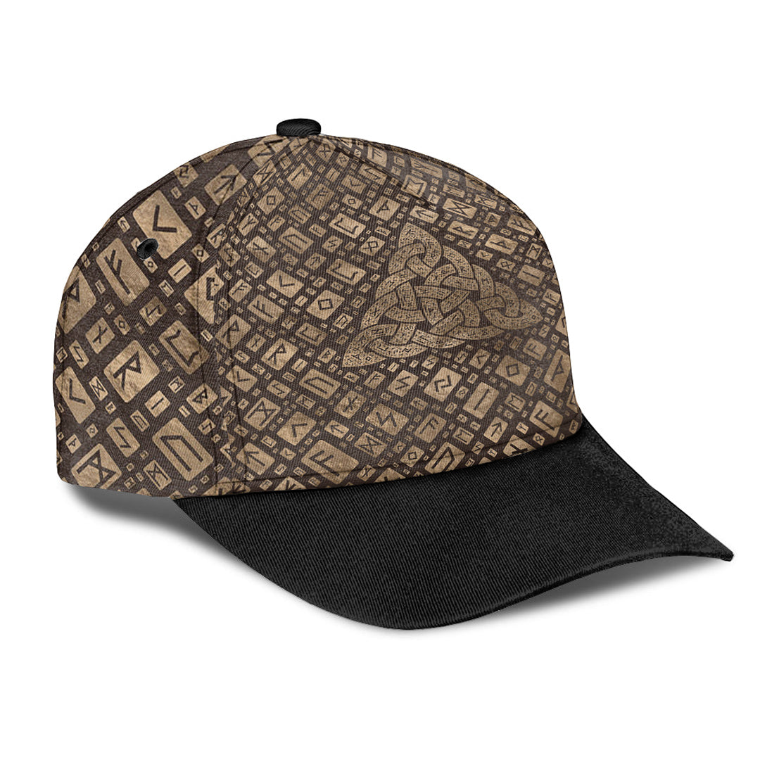 Viking Classic Cap Triquetra and Runic Alphabet Wood and Gold Classic Cap RLT12