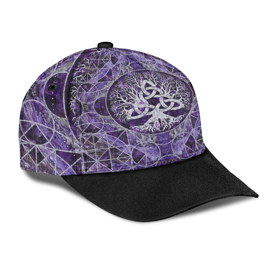 Viking Classic Cap Tree Of Life with Triquetra Amethyst and Silver Classic Cap RLT12