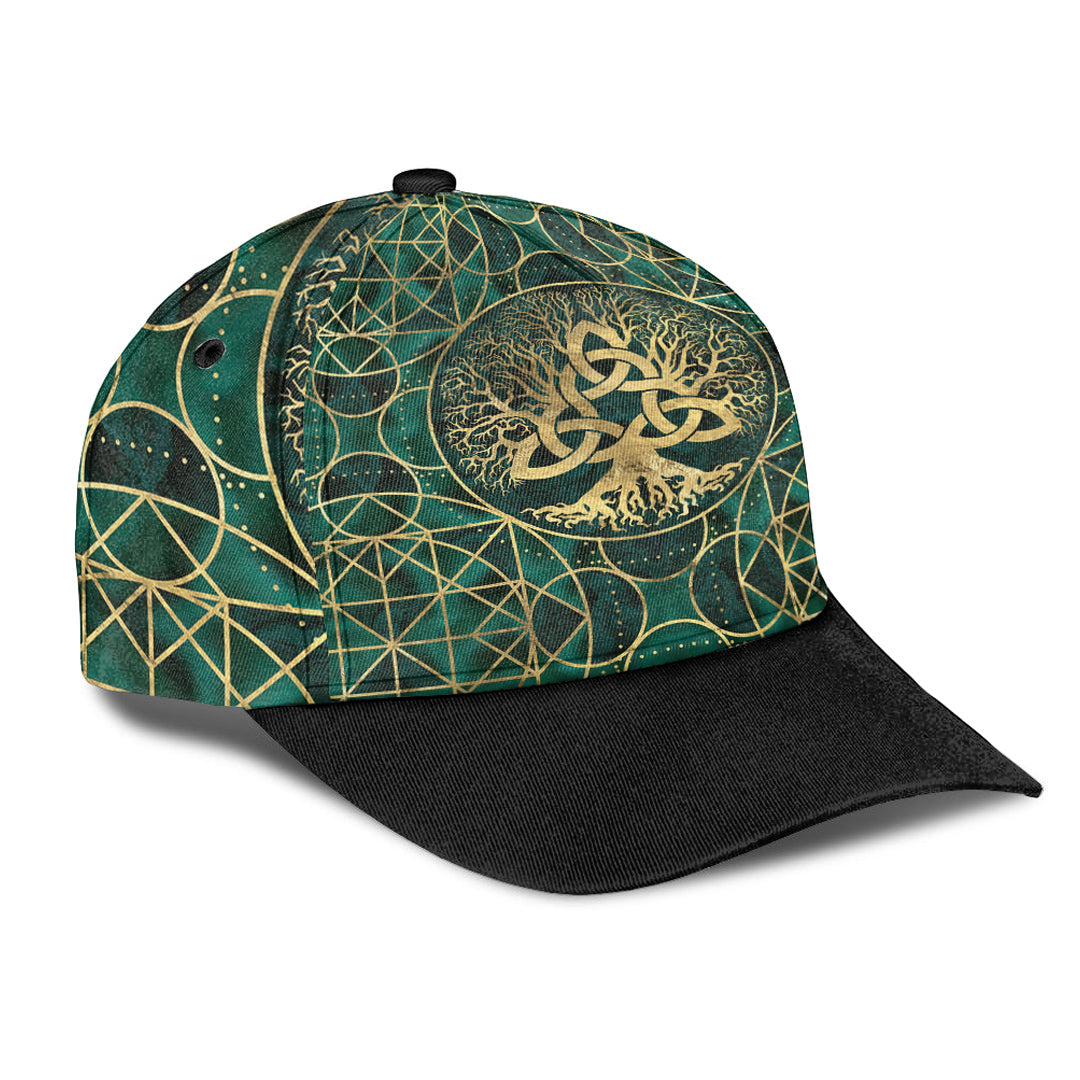 Viking Classic Cap Tree Of Life with Triquetra Malachite and Gold Classic Cap RLT12