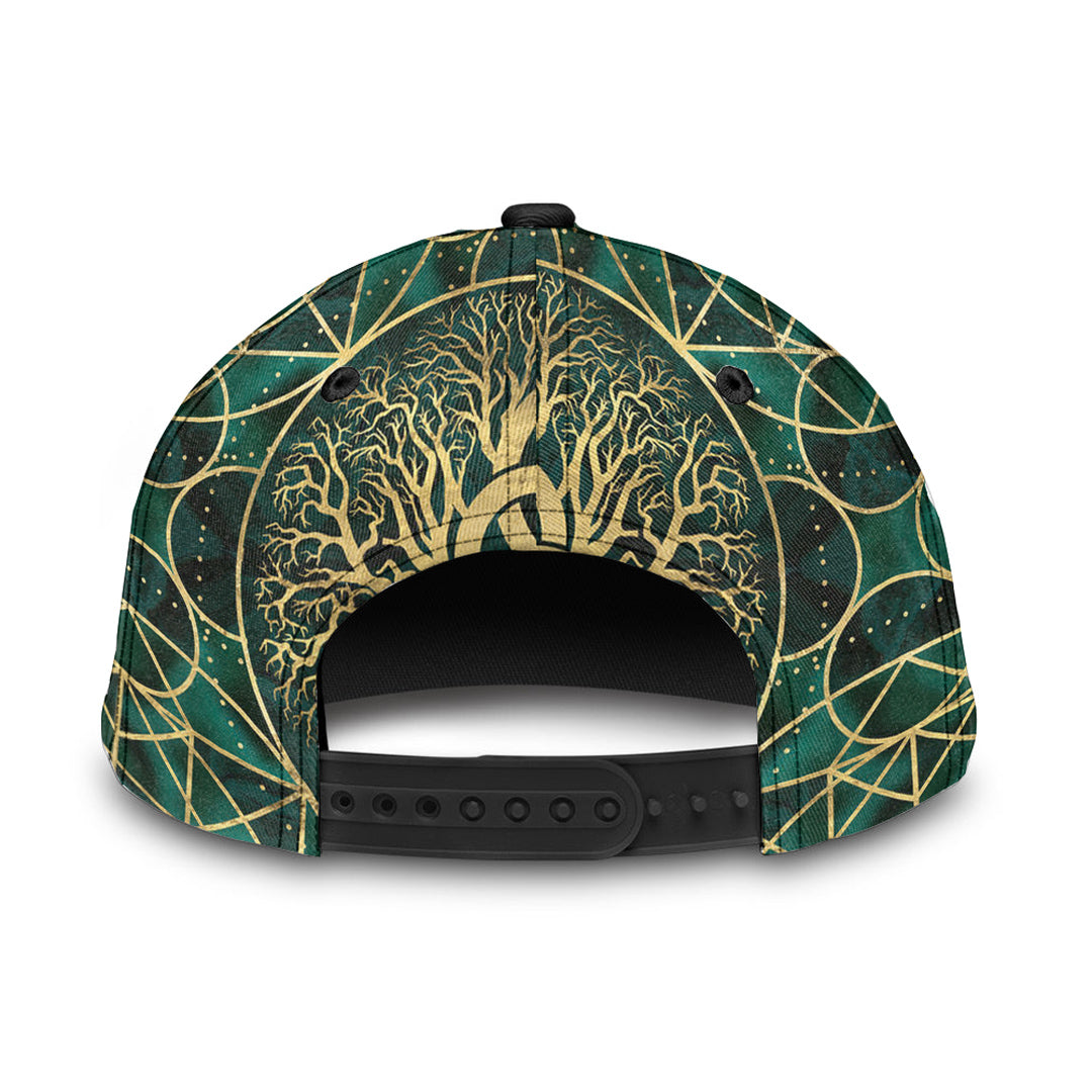 Viking Classic Cap Tree Of Life with Triquetra Malachite and Gold Classic Cap RLT12