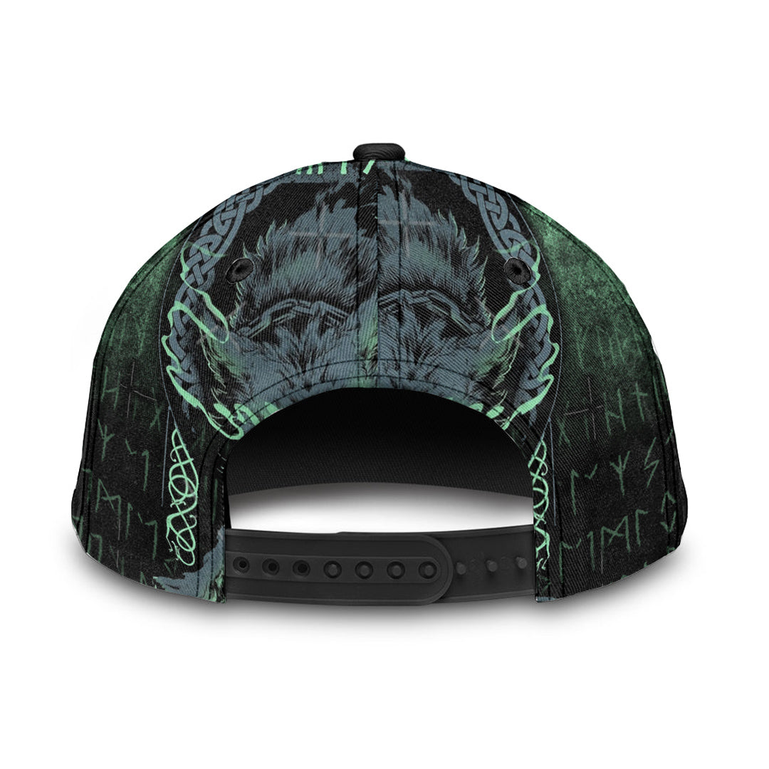 Wonder Print Classic Cap - Fenrir Wolf Norse Futhark Runes Viking Mythology Ragnarok Green Classic Cap