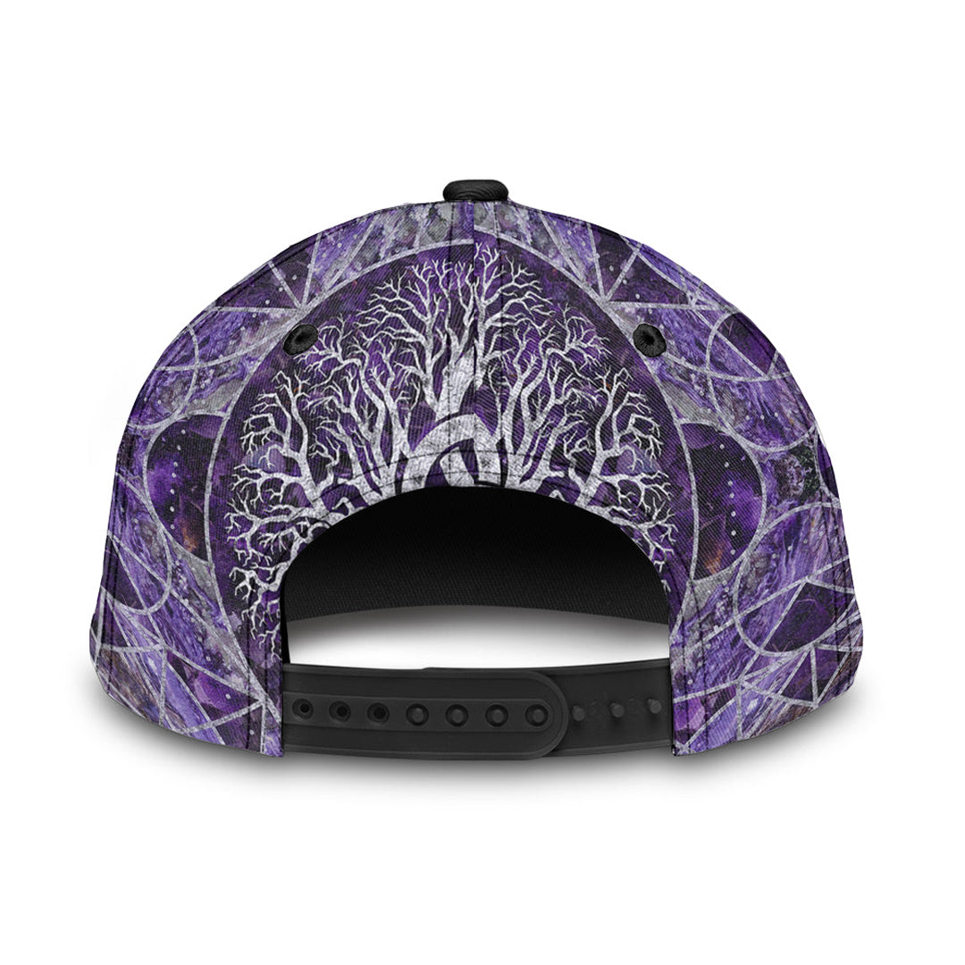 Viking Classic Cap Tree Of Life with Triquetra Amethyst and Silver Classic Cap RLT12