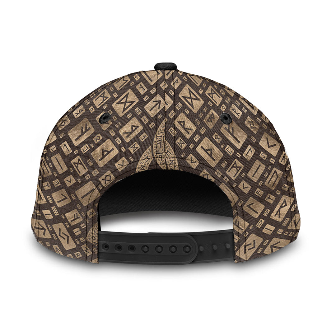 Viking Classic Cap Triquetra and Runic Alphabet Wood and Gold Classic Cap RLT12