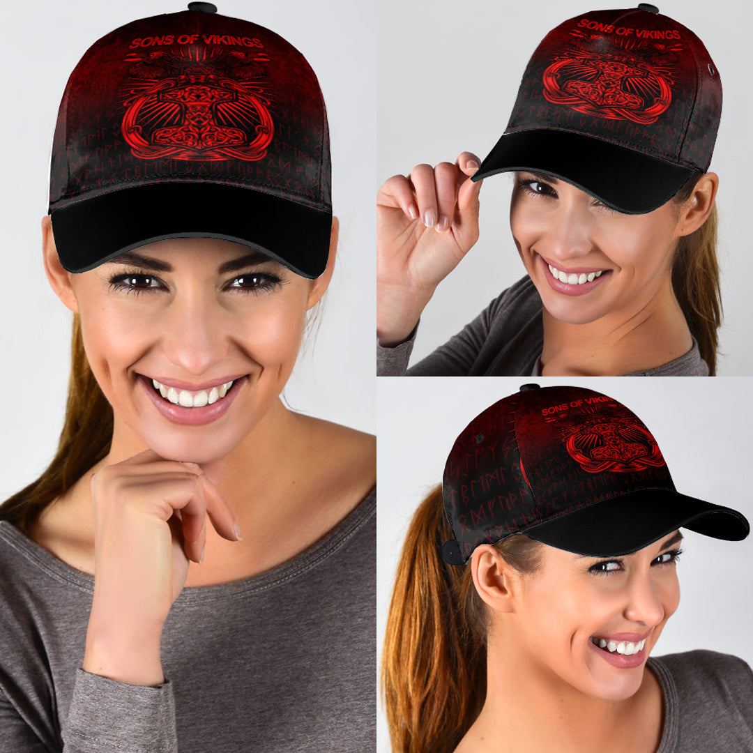 Viking Classic Cap Vikings Ravens Mjolnir Red Version Classic Cap RLT12