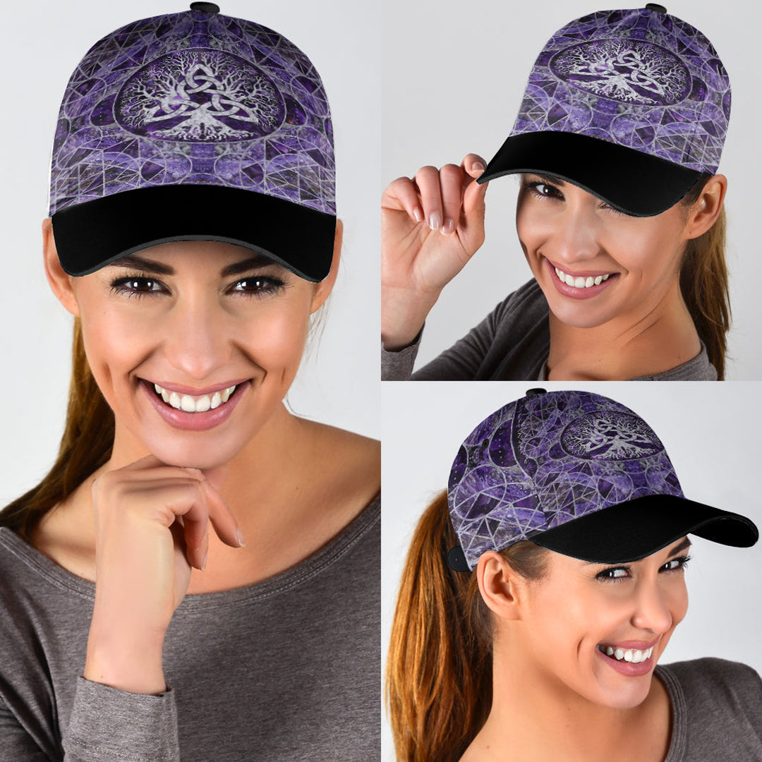 Viking Classic Cap Tree Of Life with Triquetra Amethyst and Silver Classic Cap RLT12