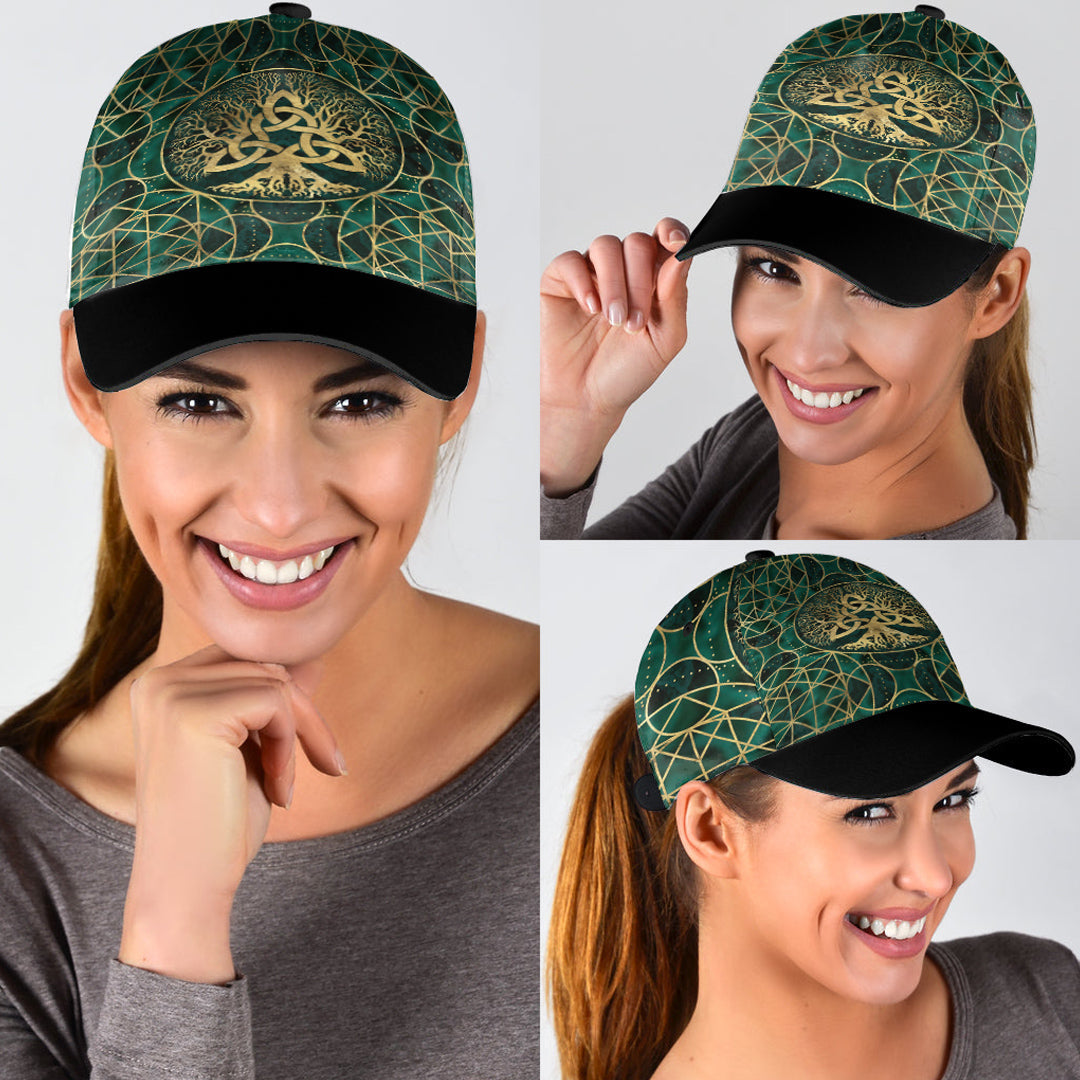 Viking Classic Cap Tree Of Life with Triquetra Malachite and Gold Classic Cap RLT12