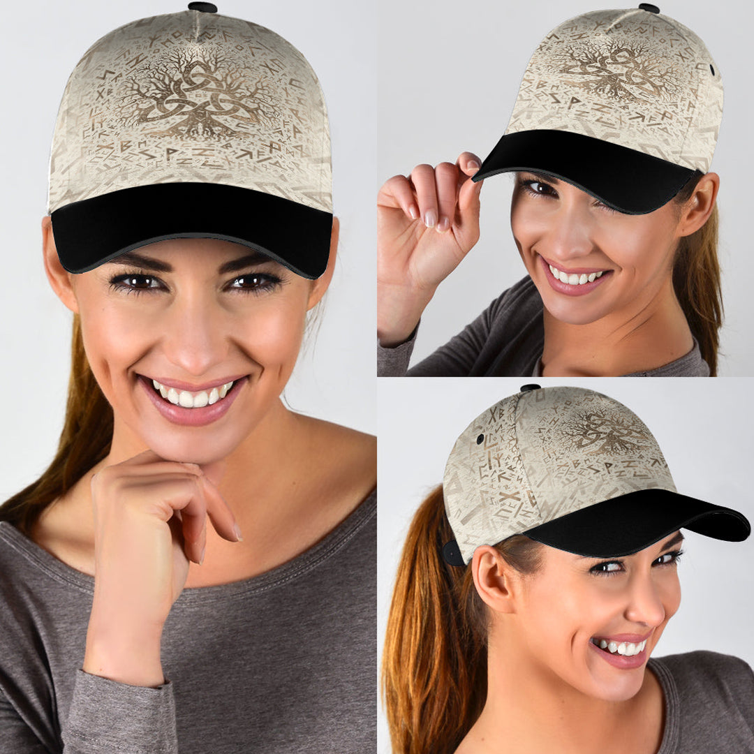 Viking Classic Cap Tree Of Life with Triquetra and Futhark Pastel Gold Classic Cap RLT12