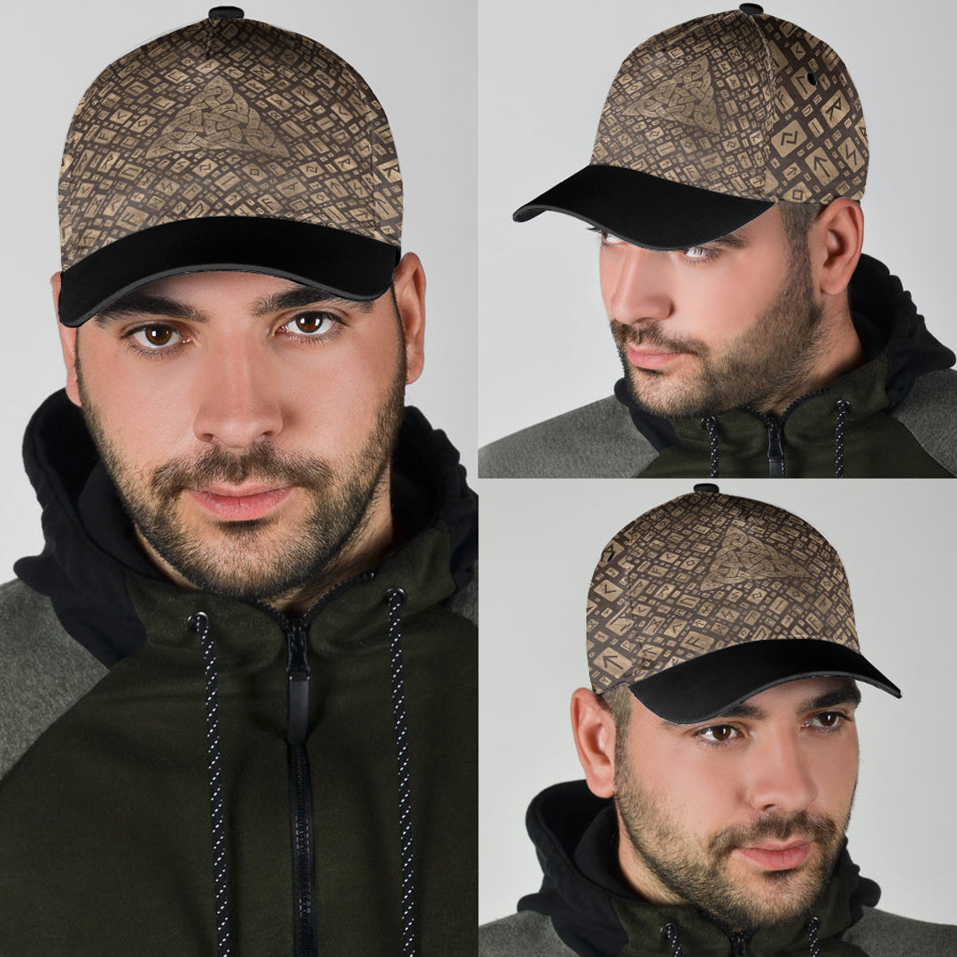Viking Classic Cap Triquetra and Runic Alphabet Wood and Gold Classic Cap RLT12